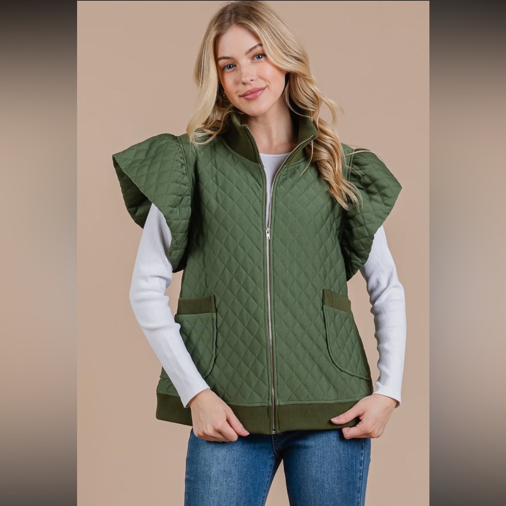 Ruffle Sleeve Textured Zipper Jacket - Picture 3 of 8